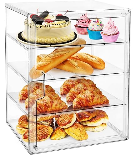 ZLLZUU Boîte à Pain Pour Comptoir De Cuisine, Présentoir à Pâtisserie, 4 étages, Réglable, Transparent, Récipient De Rangement Avec Porte Magnétique