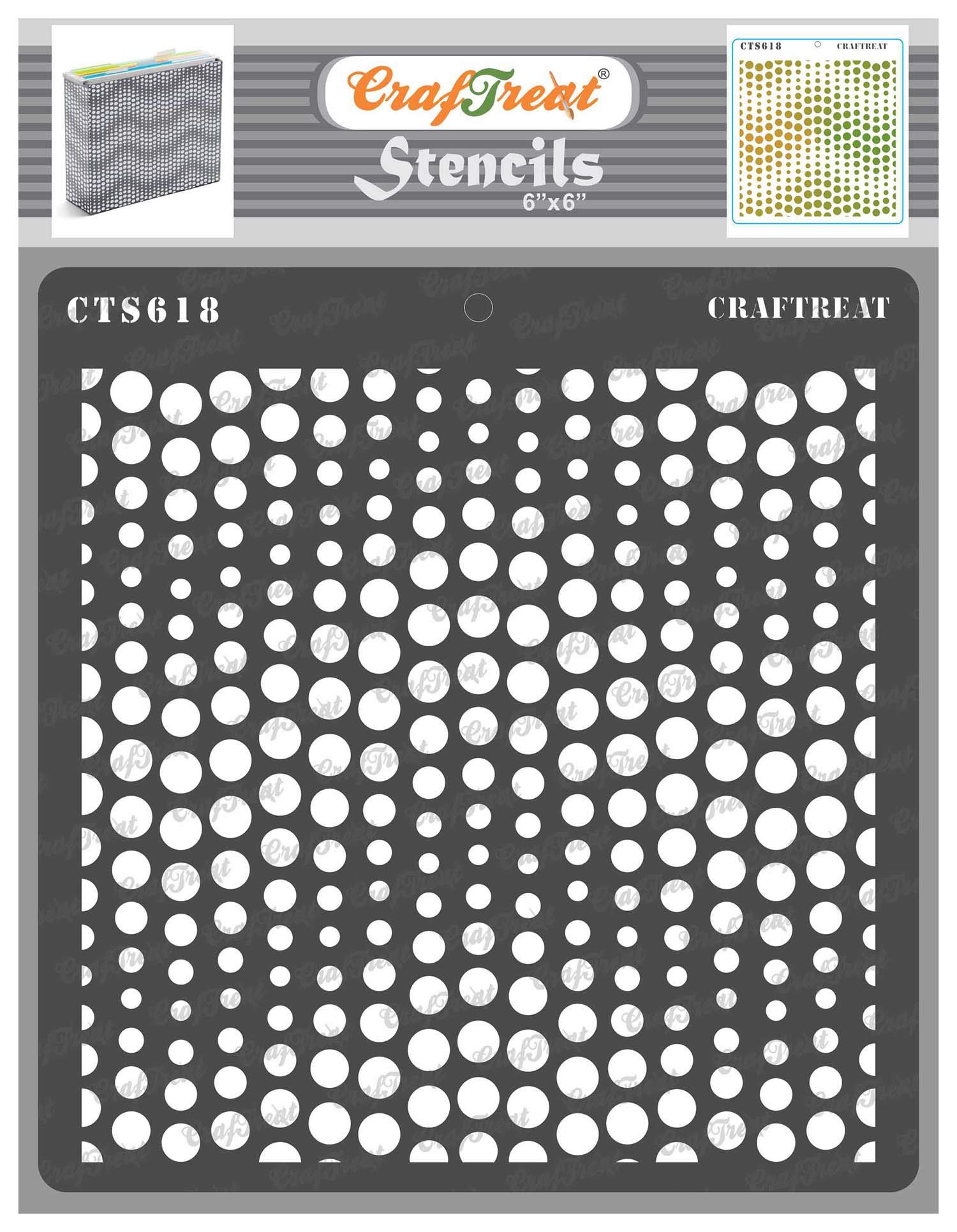 CrafTreat Reusable Polka Dot Stencil for Painting on Wood, Canvas, Fabric, Paper, Floor, Wall and Tile - Wavy Dots Stencil -6X6 Inch - Airbrush Dot Stencils and Templates for Painting