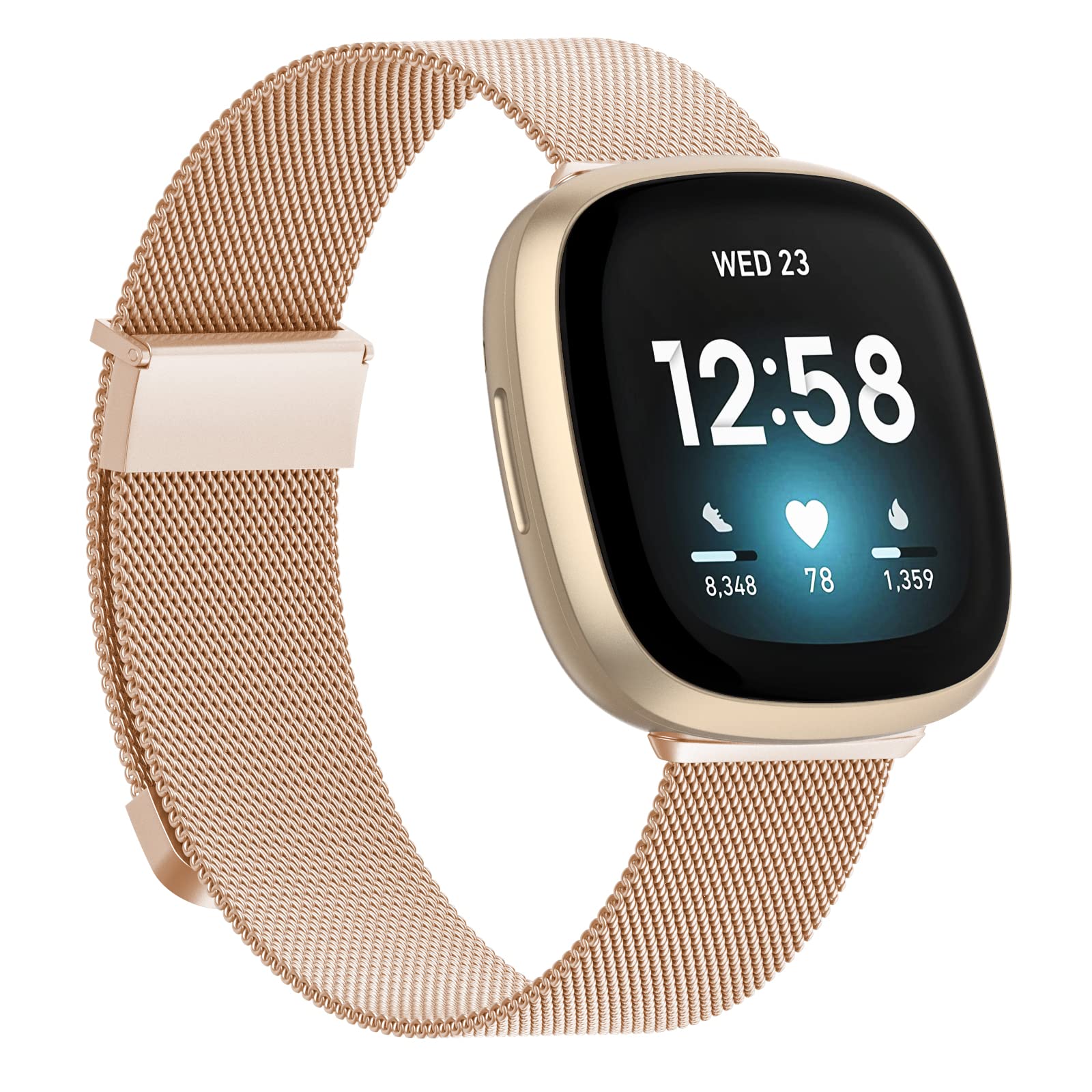 Tuocal Metal Strap Compatible with Fitbit Versa 4 Strap/Fitbit Versa 3 Strap/Fitbit Sense 2 Strap/Sense Strap for Women Men, Mesh Magnetic Stainless Steel Adjustable Replacement Strap Wristband