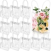 Dyrfolm 24 Clear Plastic Gift Bags with Handle, Reusable Transparent Plastic Gift Wrap Tote Bags for Party Favor Shopping Wedding (5.9"x7.8"x2.7")