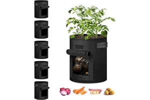 iPower 5 Pack 7 Gallon Potato Grow Bags with Flap, Garden Planting Nonwoven Fabric Pots with Reinforced Handle, Heavy Duty and Aeration Planter Pot for Tomato, Fruits, Vegetables and Flowers, New