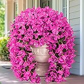 Siyaluens 4Pcs UV Resistant Artificial Flowers for Outdoors, Realistic Faux Silk Bougainvillea Flowers, Fake Hanging Plants for Porch Patio Balcony Decoration (Purple)