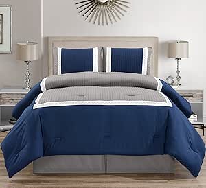 GrandLinen - Juego de cama de color azul marino, gris y blanco en una