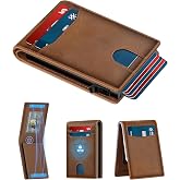 Card Wallet For Men Slim Minimalist: Smart Rfid Front Pocket Pop Up Wallets | Full Grain Genuine Leather Card Holder with ID Window - Gifts Boxed for Husband Father at Birthday Anniversary