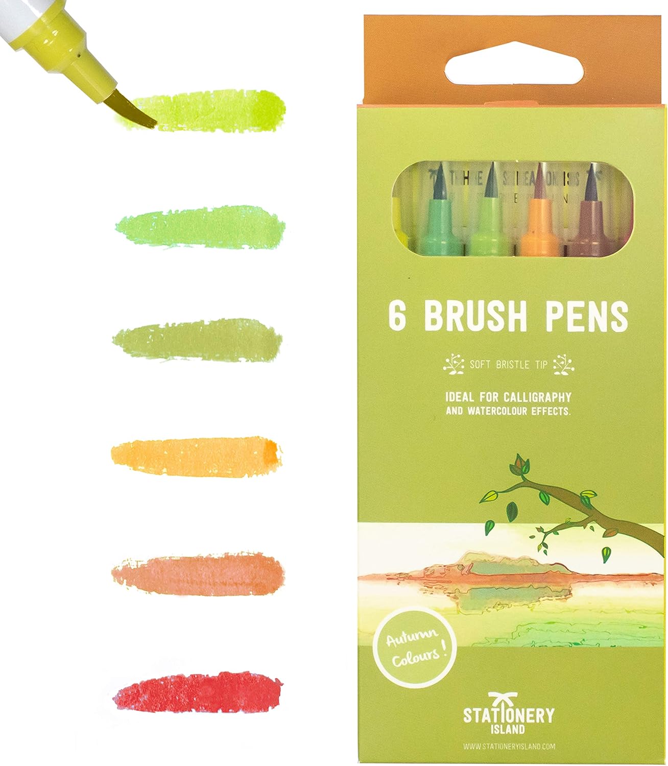 Stationery Island Brush Pens Pack Of 6 Autumn Colours Refillable