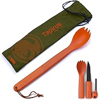 Tapirus Spork Tactical Orange | BPA Free Spoon Fork, Stainless Steel Knife and Fire Starter | 3 in 1 multipurpose utensil | O