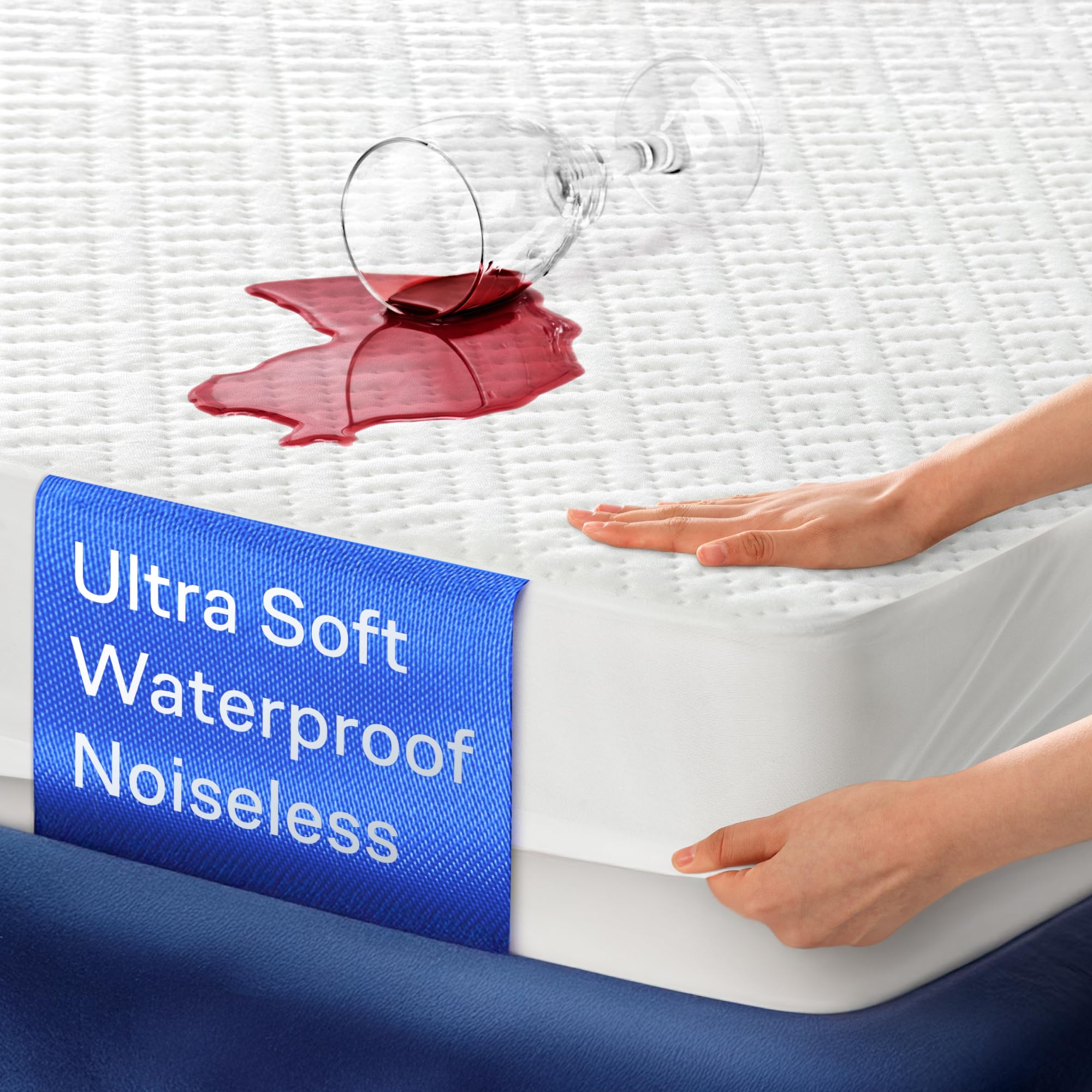 Photo 1 of 100% Waterproof Full Size Mattress Protector - 360 Pad Protection Against Spills, Stains & Accidents for Parents & Pet Owners - Noiseless & Cooling Viscose Made from Bamboo (White)