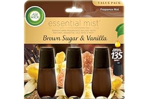 Air Wick Essential Mist Refill, 3ct, Brown Sugar & Vanilla, Fall Scent, Essential Oils, Air Freshener