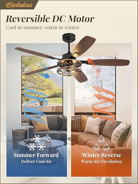 52 INCH FARMHOUSE CEILING FAN WITH LIGHT AND REMOTE, BLACK INDUSTRIAL CAGED FLUSH MOUNT CEILING FANS WITH 6 SPEED REVERSIBLE MOTOR AND DUAL FINISH 5 BLADES, RUSTIC CEILING FAN FOR LIVING ROOM, BEDROOM