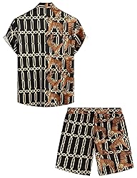 VATPAVE Mens Flamingo Hawaiian Sets Casual Short