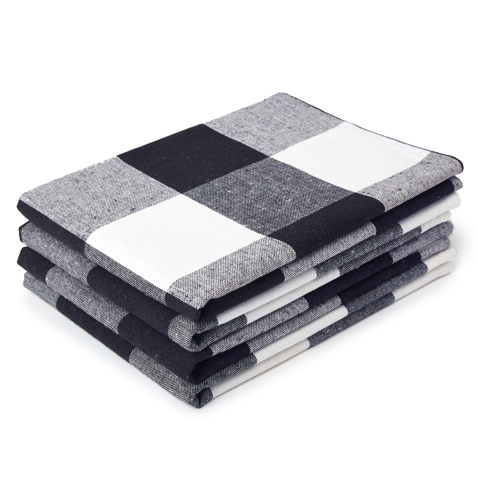 Encasa XO Kitchen Cloth for Cooking | Cotton Hand Towel for Quick Drying Dishes | 70x45 cm Tea Towels | Highly Absorbent for Cleaning of Plates & Glasses | Buffalo Black Checks (Set of 4 Pieces)