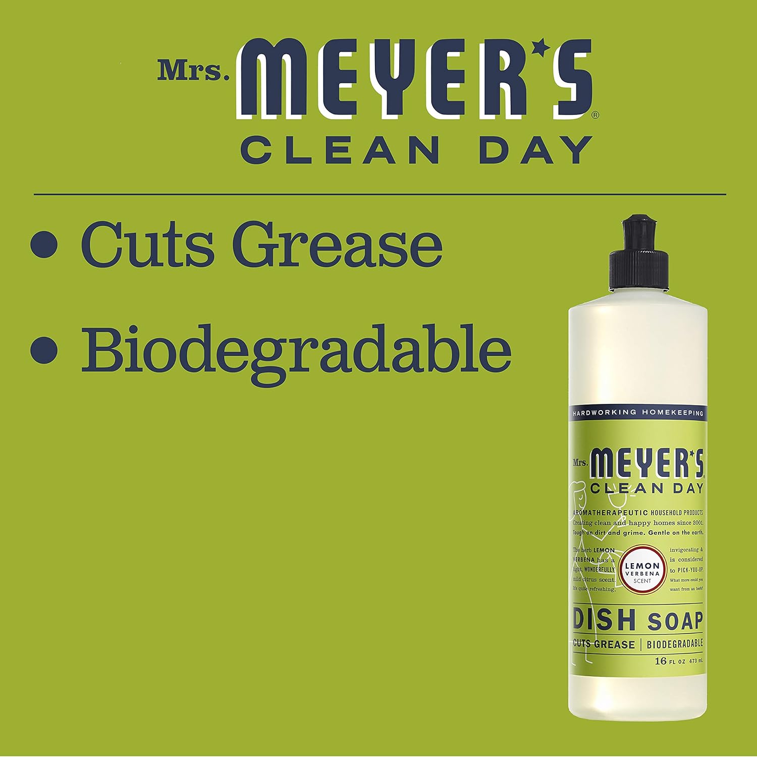 Mrs. Meyer's Clean Day Liquid Dish Soap, Cruelty Free Formula, Lemon Verbena Scent, 16 Oz- Pack of 3: Health & Personal Care