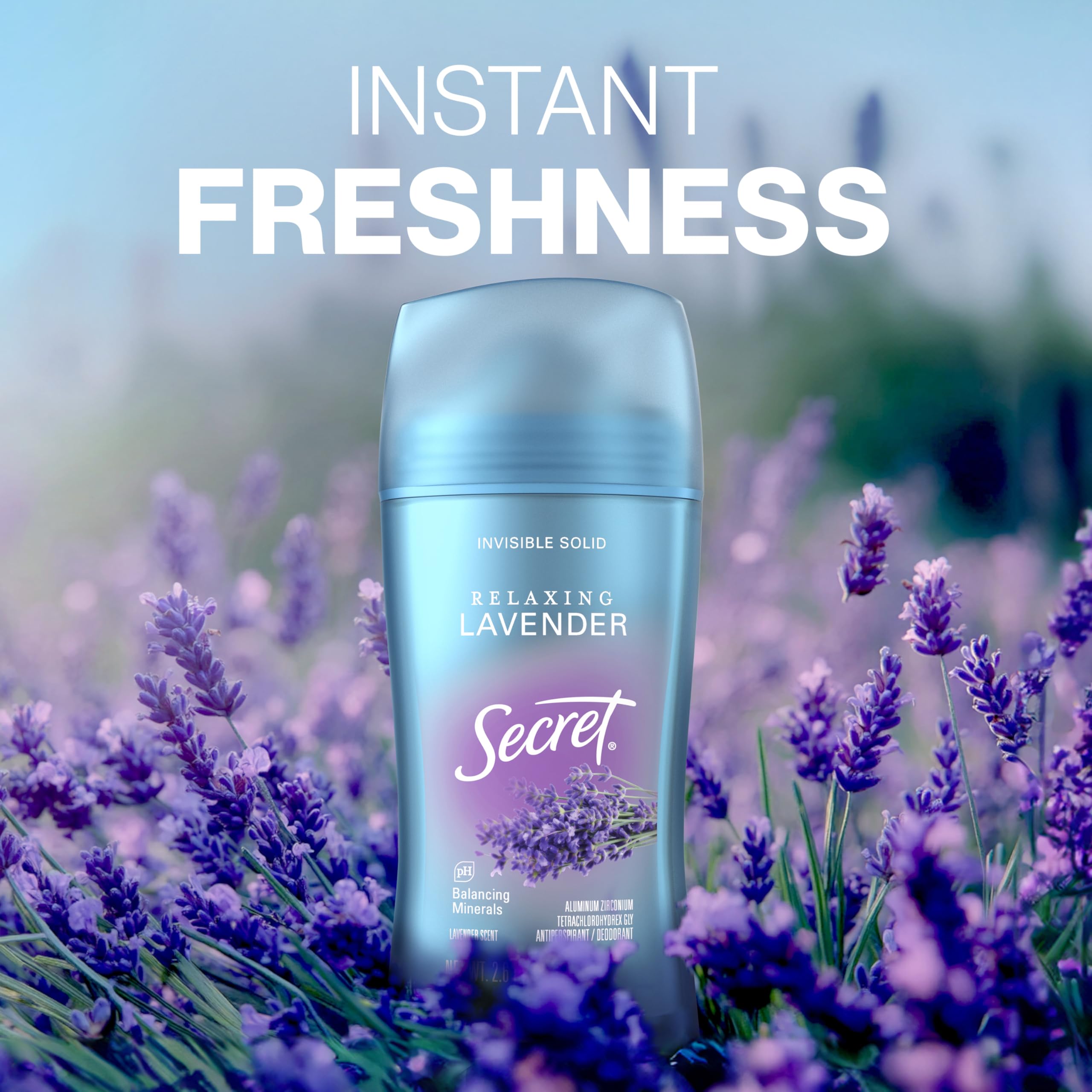 Secret Fresh Antiperspirant Deodorant for Women, 72hr Breathable Sweat & Odor Protection, Instant Freshness & Gentle, PH Balancing Minerals, Clear Gel, Relaxing Lavender Scent, 2.6 oz