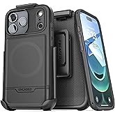 Encased for iPhone 17 Pro Max Phone Case with Belt Clip, (Rebel Armor) Protective Case with Camera Control Button and Holster (Compatible with MagSafe) Black