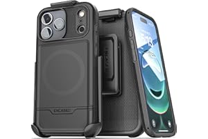 Encased for iPhone 17 Pro Max Phone Case with Belt Clip, (Rebel Armor) Protective Case with Camera Control Button and Holster (Compatible with MagSafe) Black