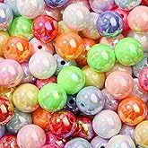 BERMRO 16mm Acrylic Beads Ab Rainbow Color Bubblegum Bead 100pcs Loose Space Beads for DIY Earrings Bracelet Necklace and Any Other Accessories(Rainbow)