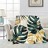 Tropical Monstera Leaf Throw Blanket, Summer Blanket Throw for Adults, Lightweight Soft Cozy Blanket for Couch Sofa Bed Room Decor 50x60 Inches