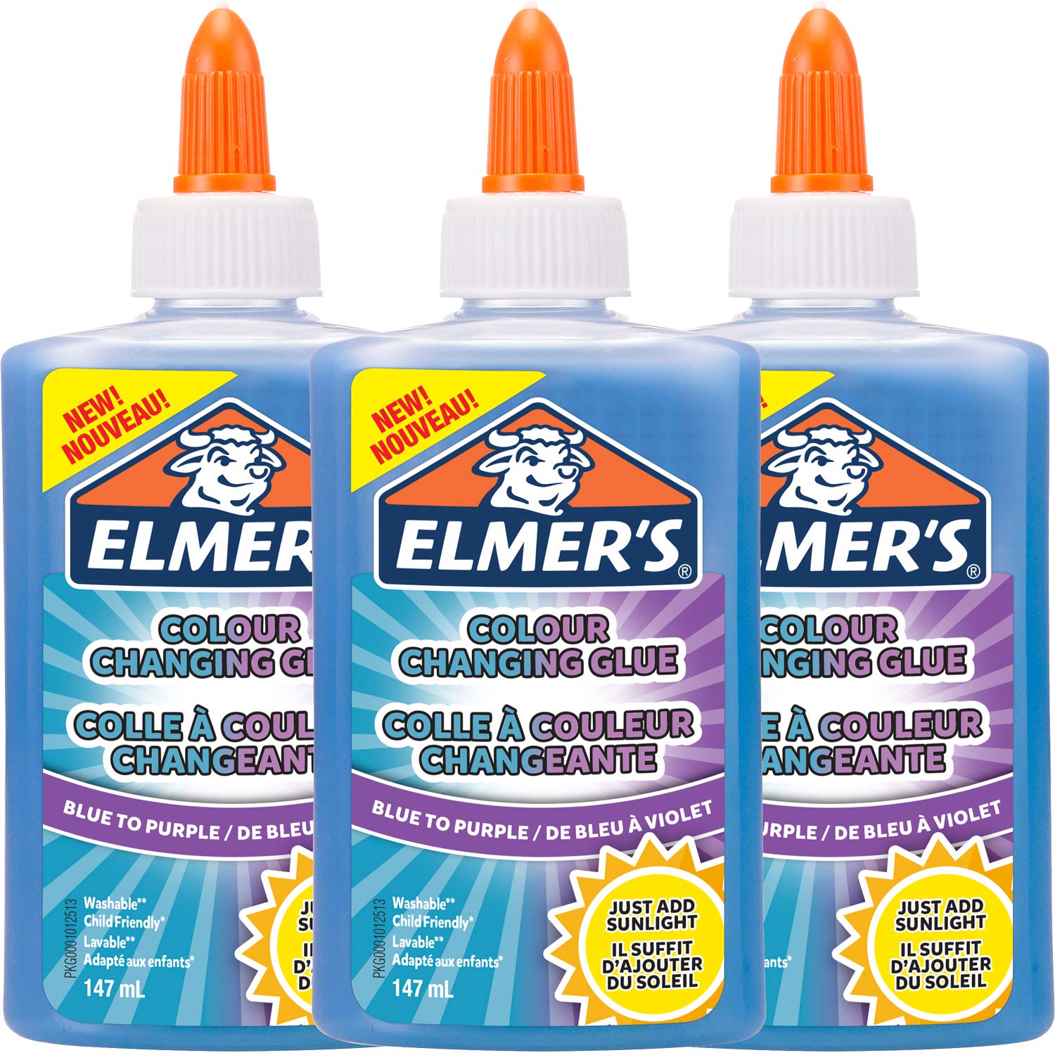Elmer's Colour Changing PVA Glue | Blue to Purple | 147 ml | Washable and Kid Friendly | Great for Making Slime and Crafting | 3 Count