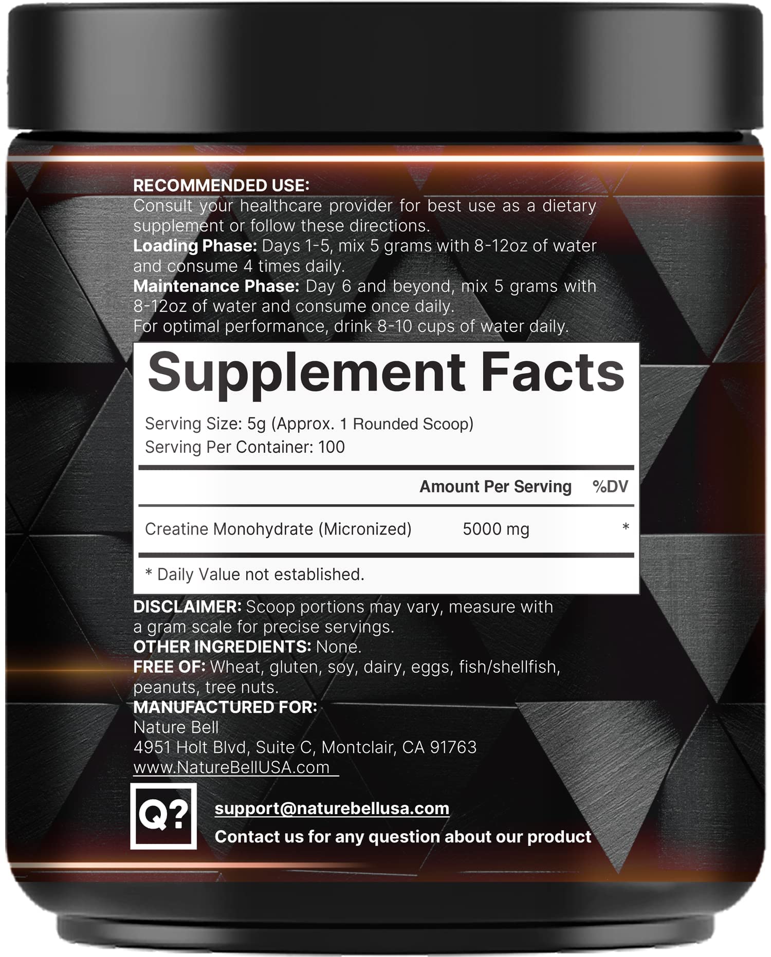 NatureBell Creatine Monohydrate Powder 500g, 5,000mg Per Serving | Micronized, Pure & Unflavored | Pre-Workout Muscle Support | Keto, Vegan, Filler-Free | 100 Servings (1.1 lb)