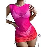 ZAFUL Women Swimsuit Cover Up Dress Ombre Side Ties Sleeveless Sheer Mesh Bathing Suit Coverups Beach Dress
