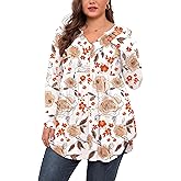 SHIJIALI Women's Plus Size Henley Shirts V Neck Button Tunic Tops Casual Long Sleeve Swing Flowy Blouse
