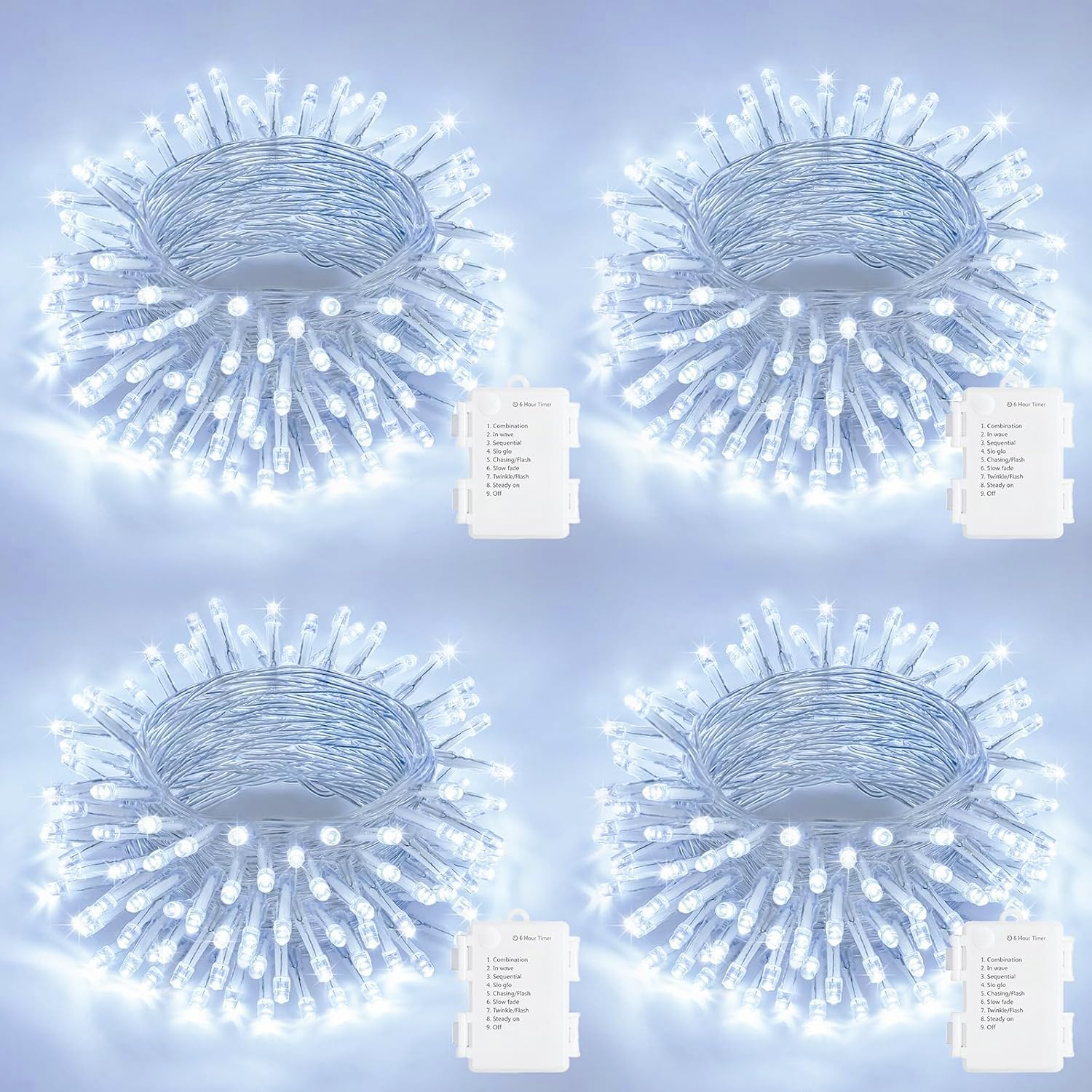 Photo 1 of JMEXSUSS 4 Pack 50 LED Battery Operated String Lights White, Each 16.5Ft Battery Christmas Lights with Timer, 8 Modes White String Light Waterproof for Wedding Bedroom Christmas