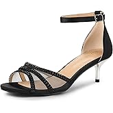 Allegra K Women's Rhinestone Mesh Kitten Heels Sandals
