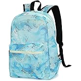 Kouxunt Marble Mesh Backpack for Girls Women, See Through Casual School College Student Bookbag (Green)