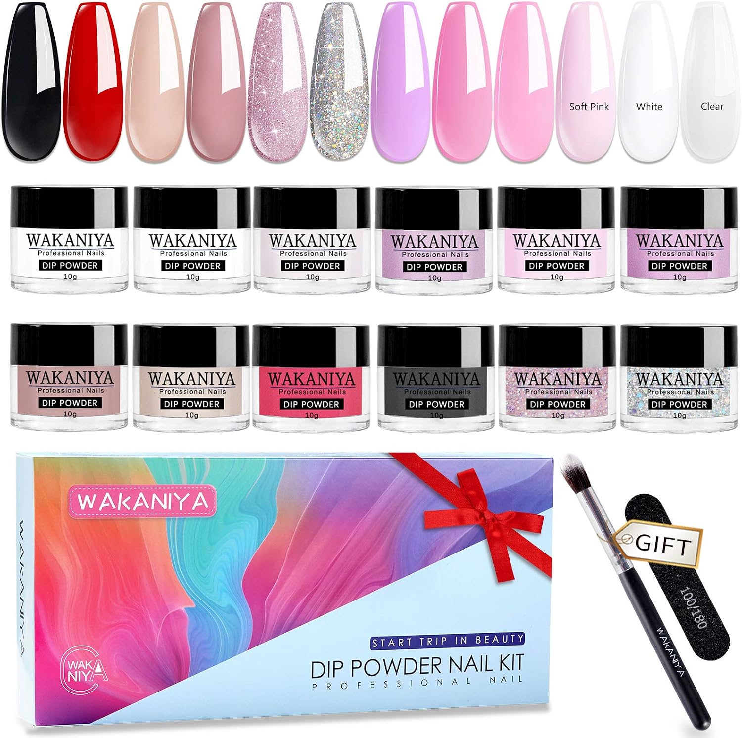 Nail Dipping Powder Kit Nail Colours Clear Set 14pcs Nude