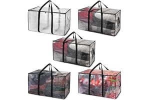ClearSpace Heavy Duty Moving Bags or Storage Bags – Clear Storage Bins with Lids, Large Moving Boxes with Backpack Straps & Zippers,– Packing Box & Moving Supplies for College Dorm, 5 Pack