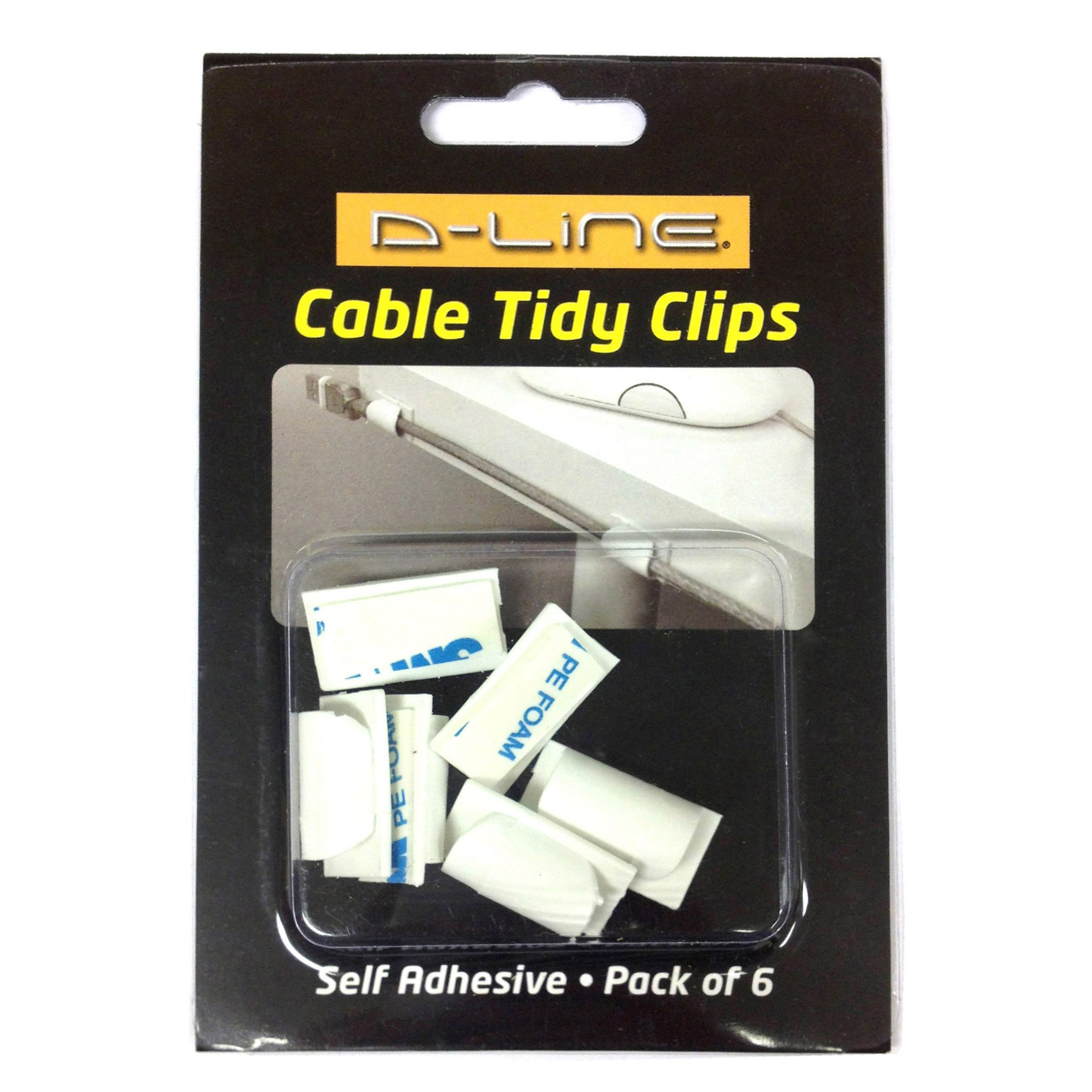 dline CTCLIPS6AW Self-Adhesive Cable Clips, White, 6 Pieces
