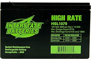 Interstate Batteries 12V 9Ah High Rate Battery (F2 Terminal) SLA AGM VRLA Rechargeable Replacement for APC Smart-UPS, UPS Back Up Systems, Security, Medical Devices (HSL1079)