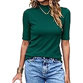 LaLaLa Womens Half Sleeve Mock Turtleneck Tunic Tops Dressy Casual Spring T Shirts Slim Fit Basic Tops