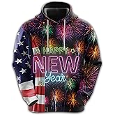 Unisex Hoodies 3D Print Happy New Year – Pullover Hooded Sweatshirt Hoodies for Men and Women, Cozy Winter Hoodie Series 09