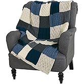 Aran Woollen Mills Irish Blanket 100% Merino Wool Patchwork Knit Throw 60"x40" Made in Ireland