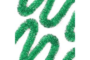Ohiyoo 50 Feet Green Tinsel Garland Christmas Foil Tinsel Garland Decoration Metallic Banner Wall Hanging Streamers for Christmas Tree Birthday Party Decorations (3.54" x 50', Green)