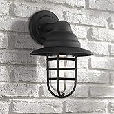 John Timberland Marlowe Rustic Industrial Farmhouse Outdoor Wall Light Fixture Black Hooded Cage 13" Clear Glass for Exterior