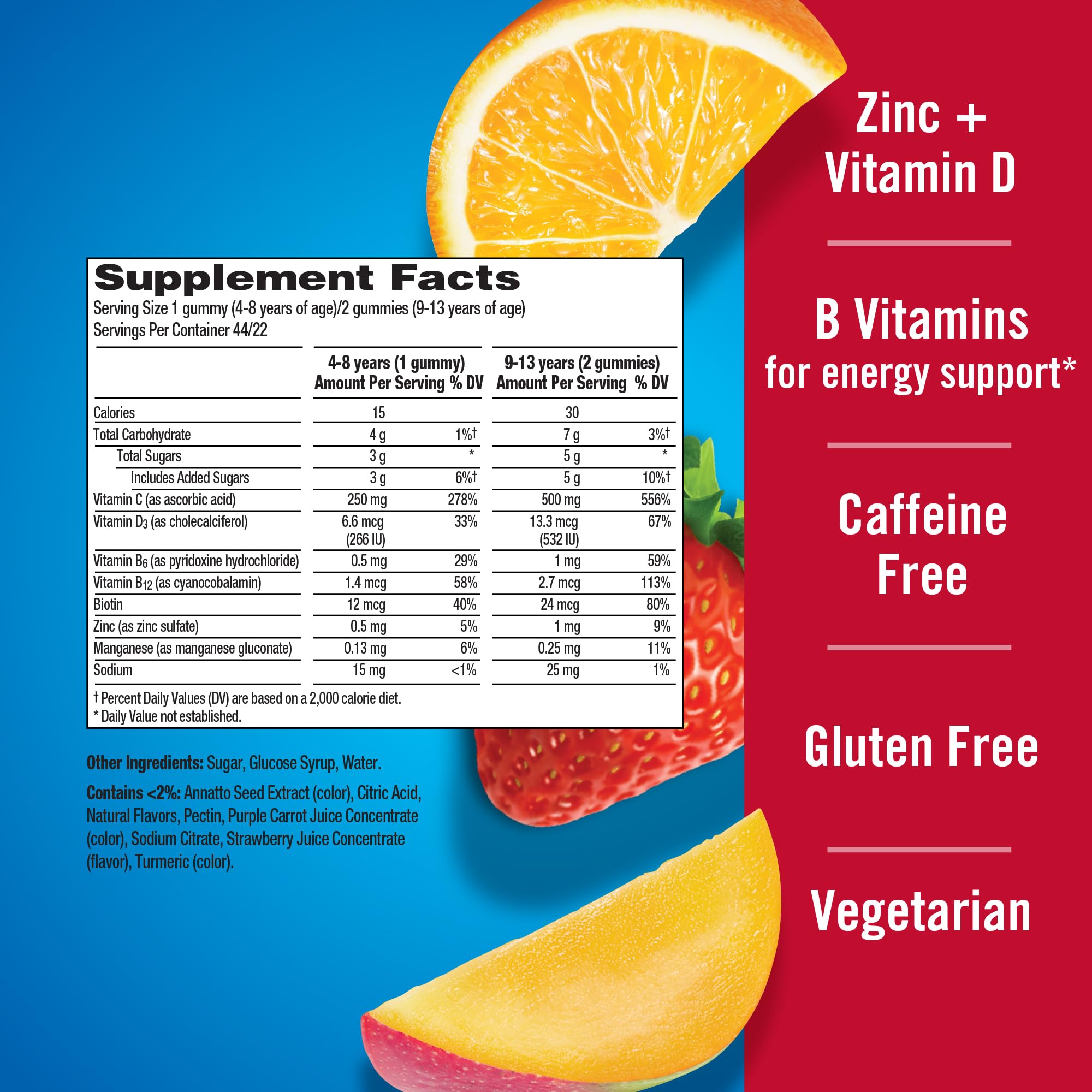 Emergen-C Kidz Vitamin C Immune Support Gummies Fun-Tastic Fruit 44CT includes Zinc, Manganese, B Vitamins and Vitamin D for Back to School Essentials