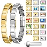 Stainless Steel Italian Charm Bracelet, 18 Link Starter Bracelet 9mm Charms | Italian Charm Bracelet with 9Pcs/20Pcs Charms and Opening Tools, Classic 9mm Modular Charm, Personalized Jewelry Gift