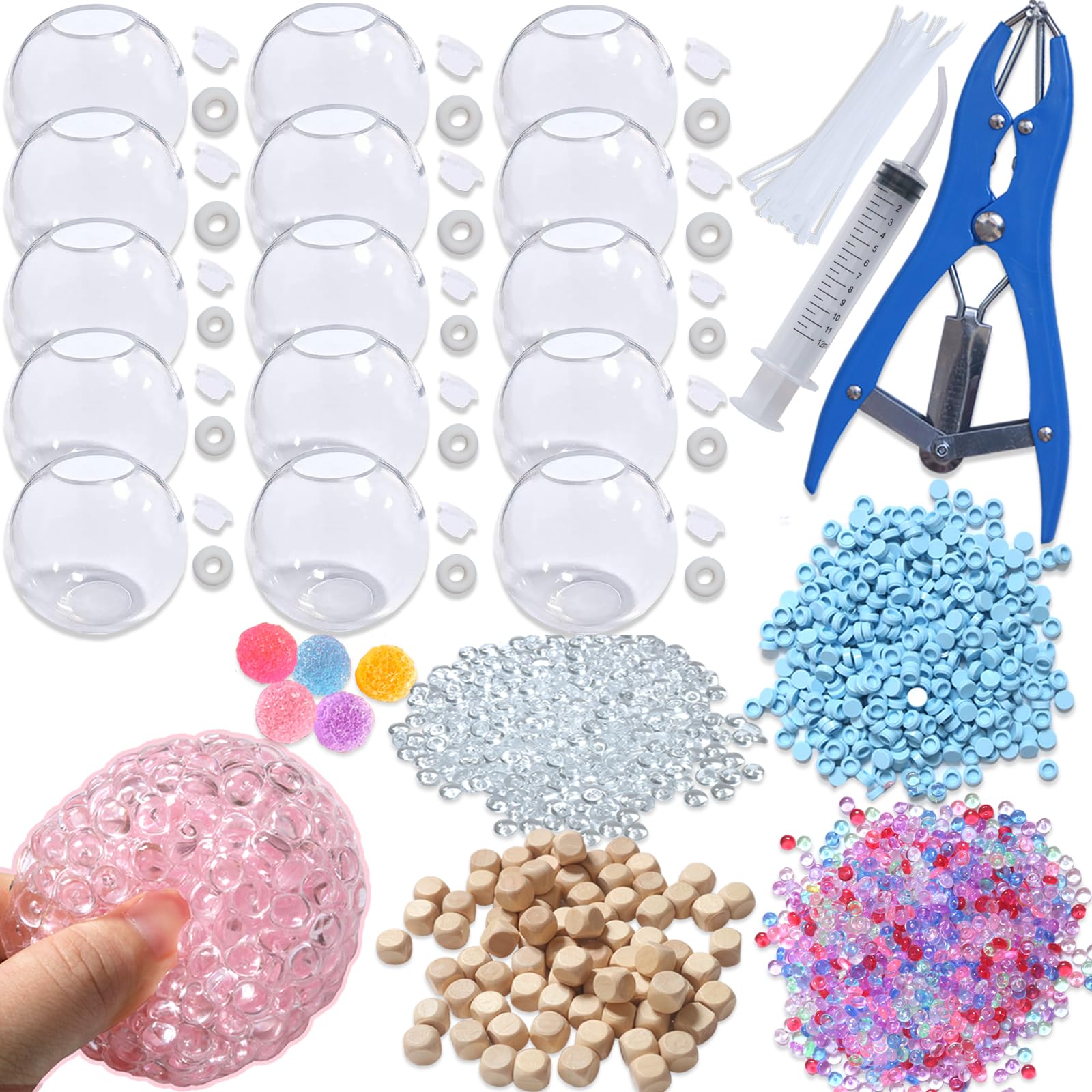 DIY Stress Ball Making Kit with Filler-15PCS Stress Ball Making Kit Stress Balls, Transparent Blank Skins with Air Pump & Expander Tool for Pressure Squishy Balls for Adult (Style A, 15 PC)