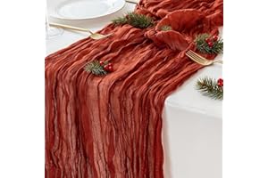 Sioloc Terracotta Table Cloth Cheesecloth Table Runner 10ft Rustic for Tea Wedding Party Baby Bridal Centerpiece Fall Decor for Home Halloween Thanksgiving