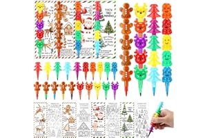 Tenceur 24 Sets Christmas Coloring Cards with Stackable Crayons Christmas Color Your Own Cards with Stacking Crayons Coloring Books Gifts Bulk for Xmas Goodie Bag Stuffers Party Favors, 4 Styles