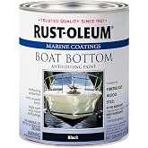 Rust-Oleum Marine Boat Bottom Flat Black Antifouling Paint | Barnacle &amp; Algae Protection, Freshwater &amp; Saltwater Use, Durable Hull Defense, Below Waterline Use, Quart