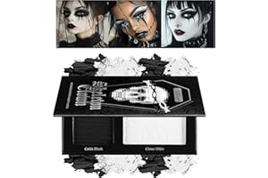 OYGCEE Black White Makeup Palette, White Pressed Setting Powder Goth Halloween Black Gothic Foundation & EyeShadow Kit, Matte Finish for Smokey Eyes, High-Pigment Face Paint Skeleton Cosplay & Costume Looks