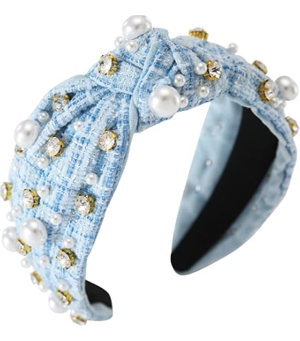 Pearl Rhinestone Headband Knotted Hair Accessories Woman Summer Beach Glam Amazon.com : mokkia Crystal Pearl Knotted Headbands for  main image 3
