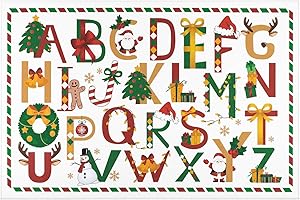 HIIARUG Kids Room Rug 4x6Ft Christmas Tree Santa Claus Printed ABC Kids Area Rug Washable Kids Rugs Fun Play Rug for Xmas Holiday Decorative Kids Room Nursery Room Decor