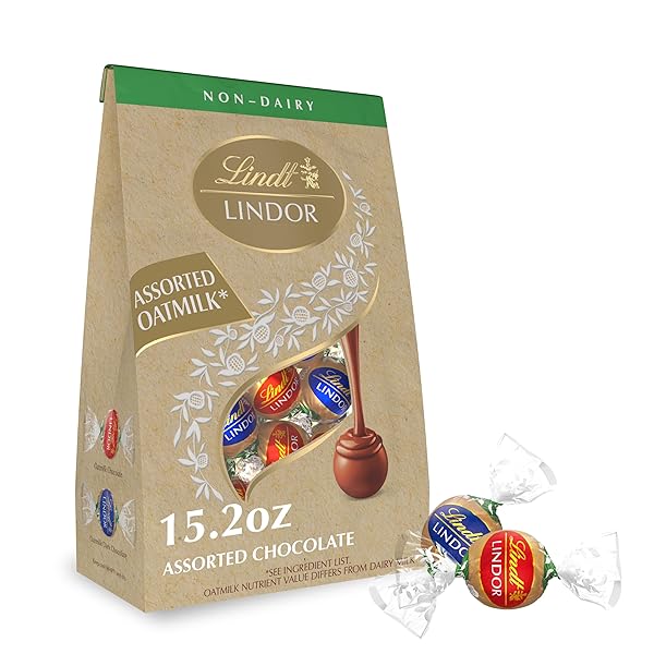LINDT LINDOR ASSORTED OATMILK CHOCOLATE TRUFFLES, NON-DAIRY CHOCOLATE TRUFFLES WITH SMOOTH, MELTING TRUFFLE CENTER, 15.2 OZ.
