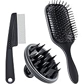 Belongtous Dandruff Lice Flea Hair Brush Comb Set, 3 In 1 Professional Nit Comb Kit, Massage Paddle Brush Scalp Massager for Hair Growth, Shower Detox Head Massage Tool Women Men Kids