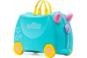 Trunki Ride-On Kids Suitcase | Tow-Along Toddler Luggage | Carry-On Cute Bag with Wheels | Kids Luggage and Airplane Travel Essentials: Una Unicorn Turquoise