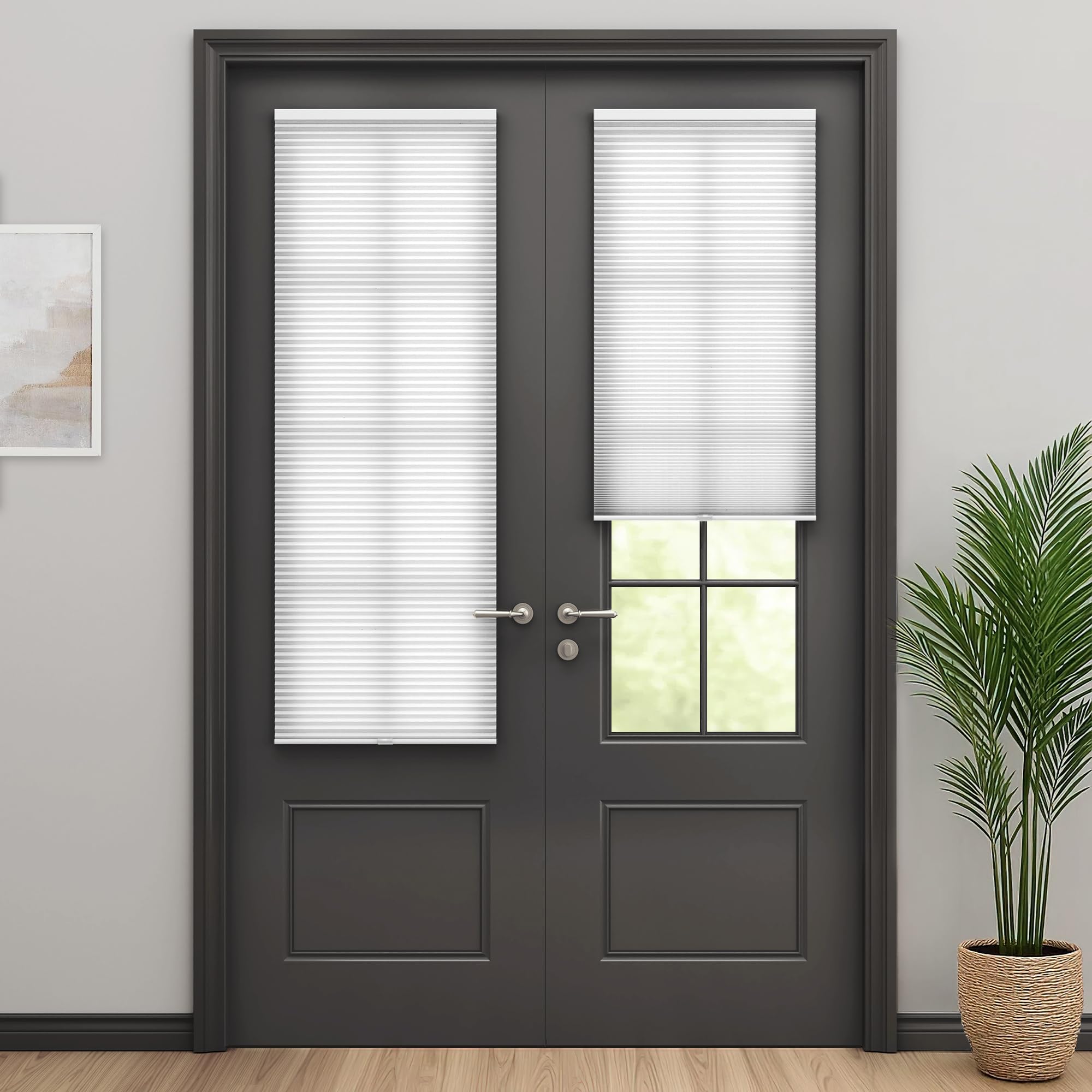 Photo 1 of LazBlinds Cordless Cellular Shades for French Doors, No Drill French Door Blinds for Privacy, Light Filtering Honeycomb Shades for Front Door Patio Sliding Glass Door, 1 Pack, 12" W x 40" H, White